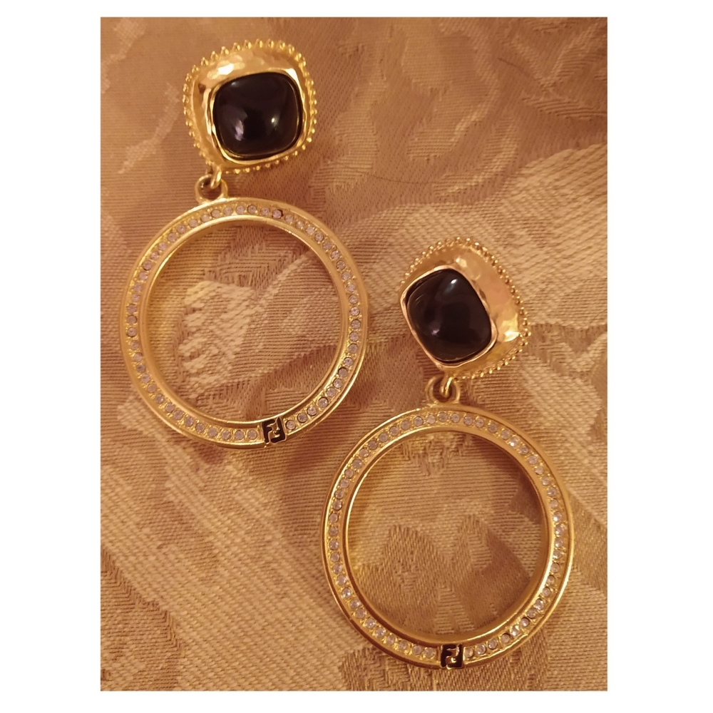 NWOT Vintage Fendi Drop Hoop Earrings